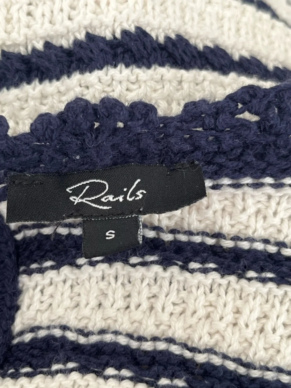 Rails Coen Striped Crochet Ruffle Sleeve Top in Anadia Stripe, Small, Navy Ivory - Picture 4 of 9